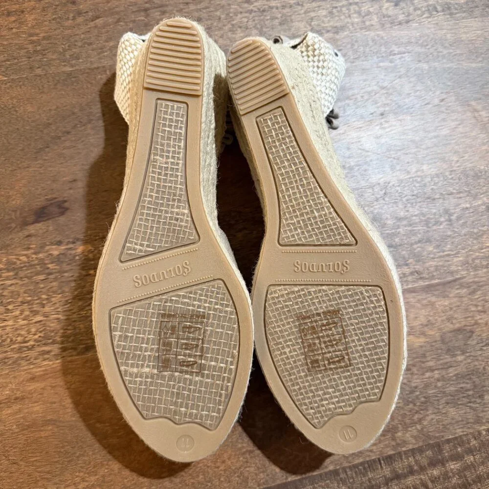NEW Soludos Taupe Canvas Espadrille Wedge Sandals Ankle Tie Size 11